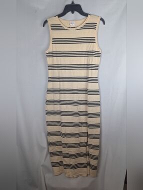 Sleeveless Cream and Black Striped Maxi Dress